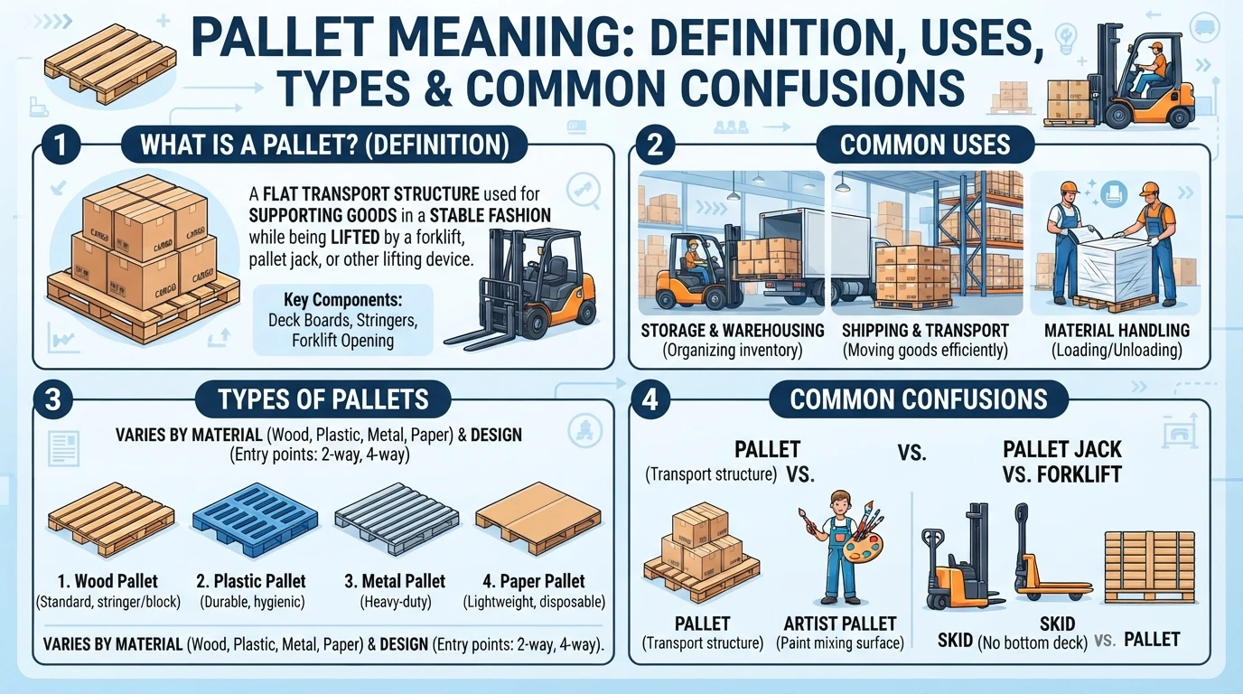 Pallet Meaning: Definition, Uses, Types, and Common Confusions